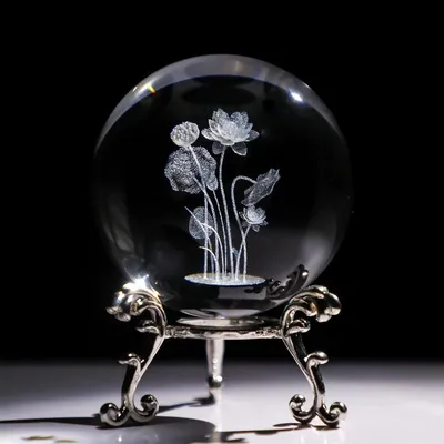 3D Kristall Lotusblume Figur Kugel mit versilbertem Ständer - Glaskugel für Wohnkultur - 60 mm - elegant und einzigartig