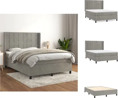Image de vidaXL Lit Boxspring avec matelas Gris clair 140x200 cm Velours - Lits et Sommiers