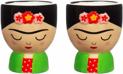 Productafbeelding van Frida Eierdopjes - Set Eierdopjes - Ontbijt Serveren - Handbeschilderd Design - 6 x 4 x 4 cm - Multicolor