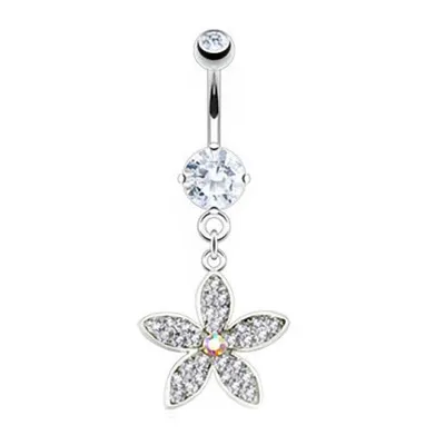 Produktbild von Taffstyle Bauchnabelpiercing Bauchnabelpiercing Schmuck Stecker mit Kristallen besetzter Blumen Anhänger, Clear
