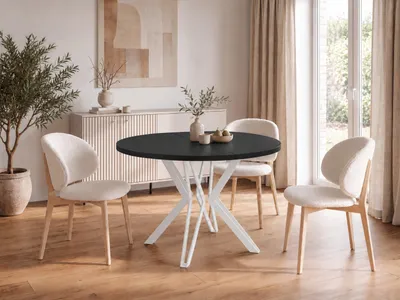 Obrázok produktu pre Okrúhly jedálenský stôl - priemer 100 alebo 120 cm - Rozťahovací stôl s kovovými nohami s práškovým nástrekom bielej farby - industriálny štýl - 120 cm - čierna