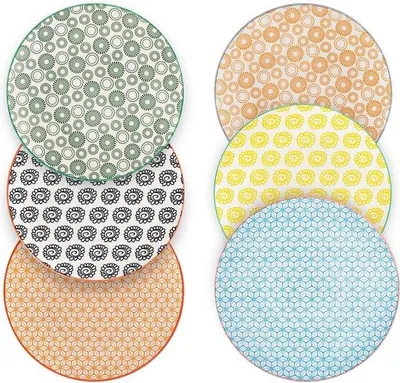 Image de Lot de 6 assiettes à dessert en porcelaine, Ø 21 cm, multicolores, pour 6 personnes