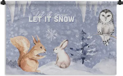 Produktbild von MuchoWow® Wandteppich Wandbehang Winter - Schnee - Eichhörnchen 90x60 cm Tapisserie Dekoration Wandtuch - Wandskulpturen - Bildteppich