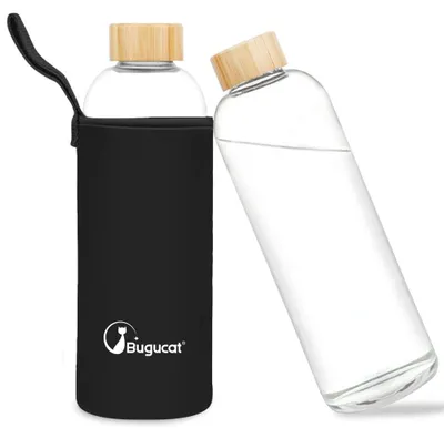 Immagine prodotto di Bottiglia d'acqua in vetro borosilicato riutilizzabile da 1000 ml con tappo