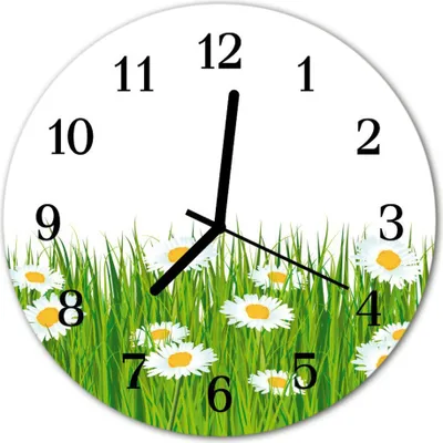 Produktbild von Glasuhr Wanduhr Küchenuhr Echt-Glas 30fi cm Gänseblümchen grün weiß