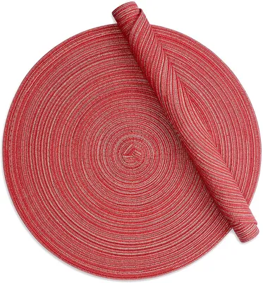Platzsets rund, Baumwolle, 6er-Set, 38 cm, hitzebeständig, waschbar, rot