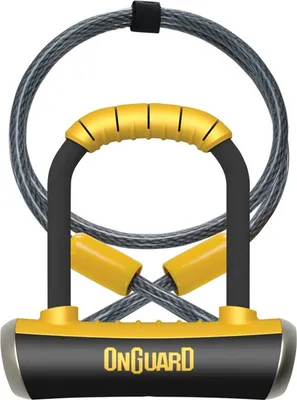 Produktbild von OnGuard 8008 Bügelschloss Pitbull Mini DT 90 x 140mm, Ø 14mm, mit Seil und Halter, schwarz/gelb