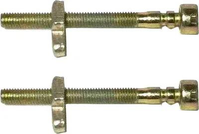 Two metal screws with nuts on a white background.