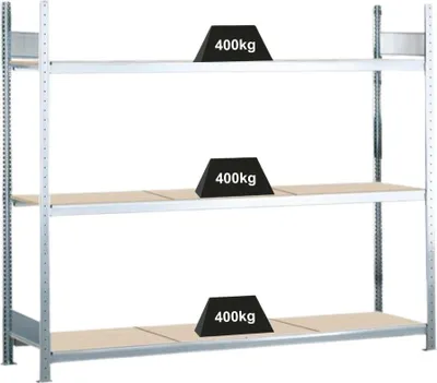 Produktbild von Schulte Weitspannregal mit Spanplatten WS 2000 | Grundregal | HxBxT 200x225x50cm | 3 Ebenen | Fachlast 400kg | Verzinkt