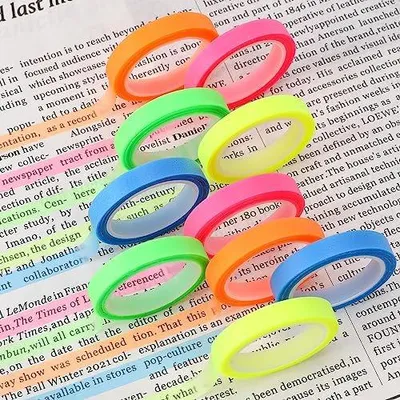 Produktbild von 10 Rollen Fluoreszierende Klebezettel Highlight Strips Farbiges Transparente Haftnotizen Textmarker Band 6mm x 5m Ablösbar Farbige Tags Index Tabs für Lehrer Schüler Klasse Büro
