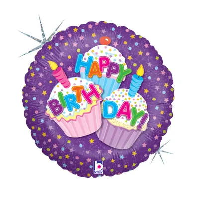Produktbild von ABC18 Folienballon "Happy Birthday Cupcake" Holo | Ø 46 cm