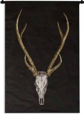Produktbild von MuchoWow® Wandteppich Wandbehang Hirsch - Totenkopf - Gold 120x180 cm Tapisserie Dekoration Wandtuch - Schlafzimmer - Dekorationen für das Haus