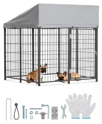 Produktbild von Hundezwinger 1,12 x 1,15 x 1,25 m - Hundegehege Outdoor - Mit Sicherheitsschloss - UV-beständiges & wasserdichtes Dach - Robuster Metallrahmen - Für große Hunde