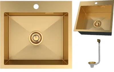 Produktbild von Einbeckenspüle aus Stahl Silvo48 Küchenspüle Gold Siphon