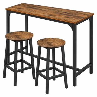 Obrázek produktu pro BEGRYF barový set stůl + 2 stoličky, rustikálně hnědý s černou konstrukcí, stůl 108 x 50 x 90 cm