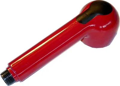 A red shower head with a black accent, shown against a white background.