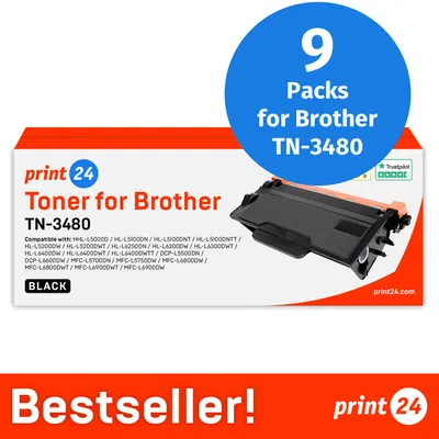 Immagine prodotto di NUOVO: print24 Toner per Brother TN3480, compatibile con Brother DCP 5500, HL-L 5000, MFC-L 5700 e altri, 9 pezzi