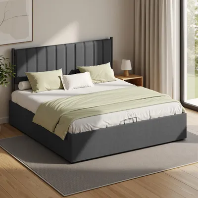 Produktbild von VASAGLE Bettgestell, 180 x 200 cm, hochklappbar Lattenrost, Stauraum unter dem Bett, mit Kopfteil, grau