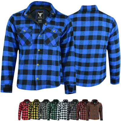 Produktbild von Herren Motorradhemd Lumberjack Holzfäller Hemd motorradjacke mit Protektoren, Größe:50/M, Farbe:Blau