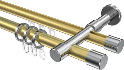 Produktbild von Interdeco Rundrohr-Innenlaufstange / Gardinenstange (Kombination) Messing-Optik / Chrom, Typ Prestige Santo (Kappe), 20 mm Ø 2-läufig, 140 cm