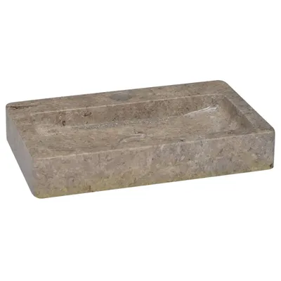 A rectangular stone sink on a white background.