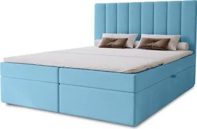 Produktbild von Boxbett Nero mit 2 Bettkästen, 160x200, Farbe: Blau, Velourstoff, Doppelbett mit Bonell-Matratze