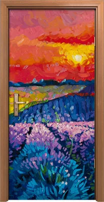 Produktbild von Türposter 90x200 cm Türaufkleber Türtapete Türfolie Klebefolie Kunst Lavendel Wiese Himmel Baum