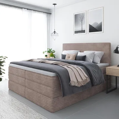 Produktbild von Bett, Boxspringbett ZENO PLUS mit 2-Matrazen und VISCO Topper, Doppelbett, Stauraum, Schlafzimmer, Polsterbett, 200x200 cm (Cappuccino - Tilia 17)