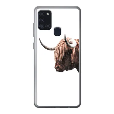 Produktbild von MuchoWow® Handyhülle Schutzhülle Hülle für Samsung Galaxy A21s Schottischer Highlander - Hoorn - Porträt Silikon Softcase Handy Hülle - Hartschale