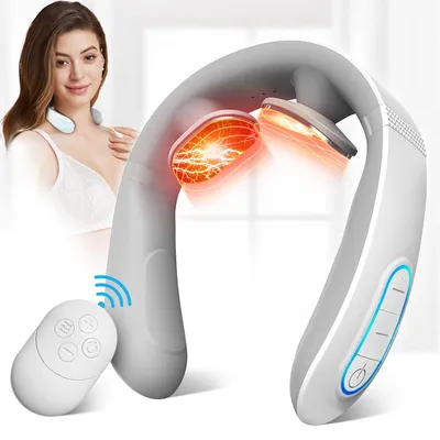 Produktbild von Tragbares Nackenmassagegerät, kabellos, EMS & Heizfunktion, 2 Massageköpfe, 10 Modi, 15 Intensitäten – präzise Massage für Nacken & Schultern