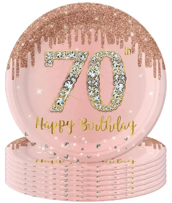 Image de Assiettes en carton pour anniversaire, couleur rose or rose, 16 pièces, diamètre 22,9 cm