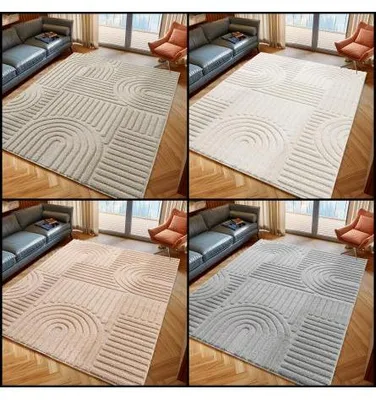 Produktbild von Strukturierter, weicher Wohnzimmerteppich im skandinavischen Bohème-Stil mit 8 mm Florhöhe 80 x 250 cm Beige