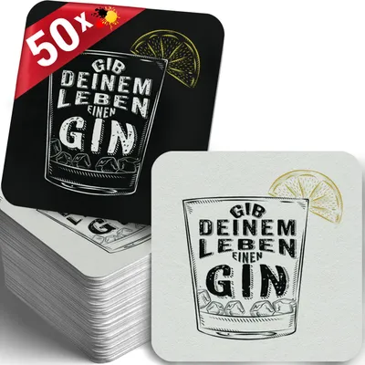Produktbild von 50 Bierdeckel Gib deinem Leben einen Gin, Party Retro Schwarz-Weiß Quadratisch