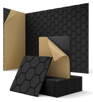 Immagine prodotto di Pannelli fonoassorbenti da 30x30 cm, confezione da 12 pezzi, autoadesivi, colore nero, per ufficio