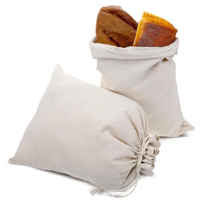 Produktbild von Brotbeutel aus Leinen - 2 Stück mit Kordelzug - Zur Aufbewahrung von Brot Obst und Gemüse - 40x30 cm