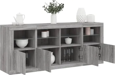 Zdjęcie produktu dla vidaXL Kredens z oświetleniem LED Szary Sonoma 163x37x67 cm