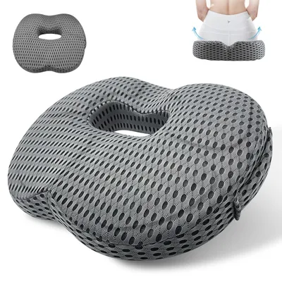 Produktbild von Ergonomisches Antidekubitus-Sitzkissen aus Memory-Schaum - Donutkissen für Büro und Rollstuhl, Grau