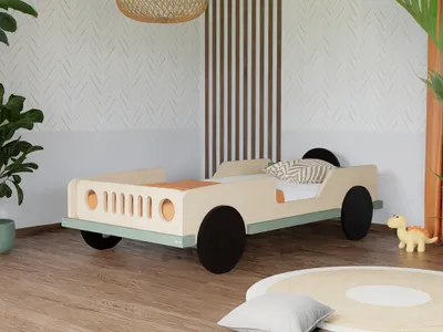 Produktbild von Kinder-Auto-Bett in Form eines JEEPS BEEP 80x160 cm Weiß