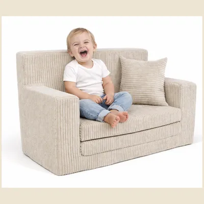 Produktbild von Kindersofa aus Schaumstoff Rosalia Stilvoller Komfort für das Kinderzimmer Ausklappbar Kindermöbel Polstersofa Beige