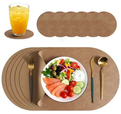 Produktbild von Famanu Platzsets 6-teiliges Set aus Kunstleder - Oval, 45 cm x 30 cm