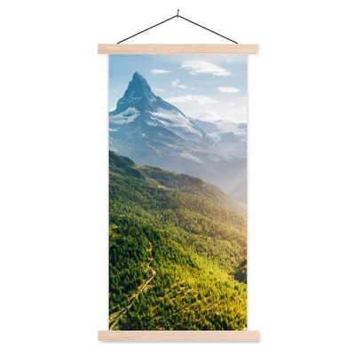 Produktbild von MuchoWow® Textilposter Berge - Pflanzen - Landschaft 60x120 cm mit holzfarbenen Rahmen - Holz