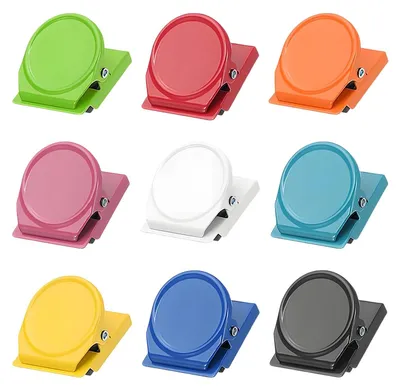 Produktbild von Set mit 9 Magnetclips für Kühlschrank und Whiteboard, in verschiedenen Farben