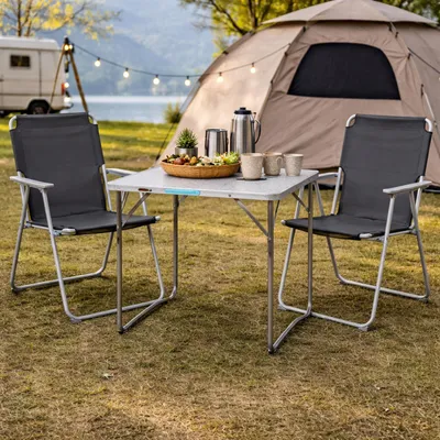 XL 3-teiliges Campingmöbel Set Alu mit Tragegriff Camping 80x60x68cm Anthrazit