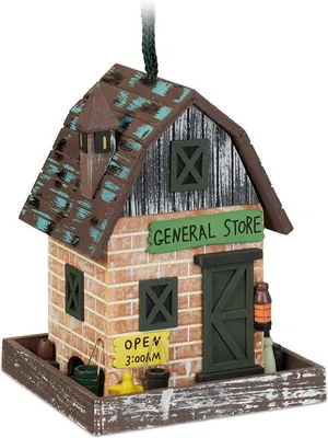 Produktbild von Holz Vogelhäuschen mit Klappdach - dekoratives Vogelfutterhaus für Garten und Balkon - bunt - 23x18x18cm