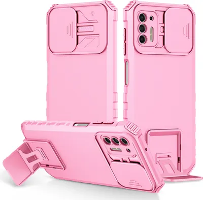 Immagine prodotto di Custodia per Motorola Moto G Stylus 2021 a doppio strato, robusta e con protezione militare, con kickstand e protezione scorrevole per la fotocamera Rosa