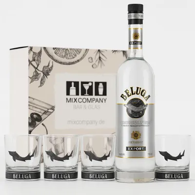 Produktbild von Beluga Noble Vodka Geschenkset – 0,7 L (40 % Vol.) mit 4 original Beluga Tumbler Gläsern in Geschenkbox- [Enthält Sulfite]