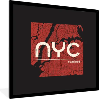 Produktbild von MuchoWow® MuchoWow® Gerahmtes Poster New York - Rot - Schwarz 40x40 cm - Poster mit zchwarzem Bilderrahmen - Mit Rahmen - Wanddekoration Schlafzimmer