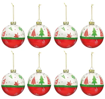 Imagen del producto de Juego de 8 adornos esféricos de vidrio para árbol de Navidad, en colores verde, rojo y blanco