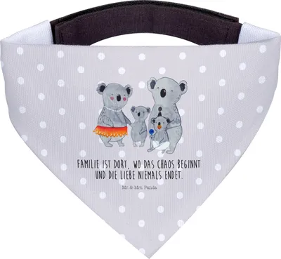 Produktbild von Mr. & Mrs. Panda Hunde Halstuch Koala Familie - Grau Pastell - Geschenk, Papa, Mama, Hund, Tuch, Family, Hunde-Halstuch, Hundehalstuch, Muttertag, Koalas