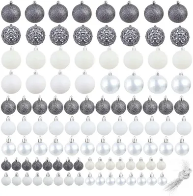 Immagine prodotto di set di 100 pezzi di gingilli natalizi 3/4/6 cm bianco/grigio